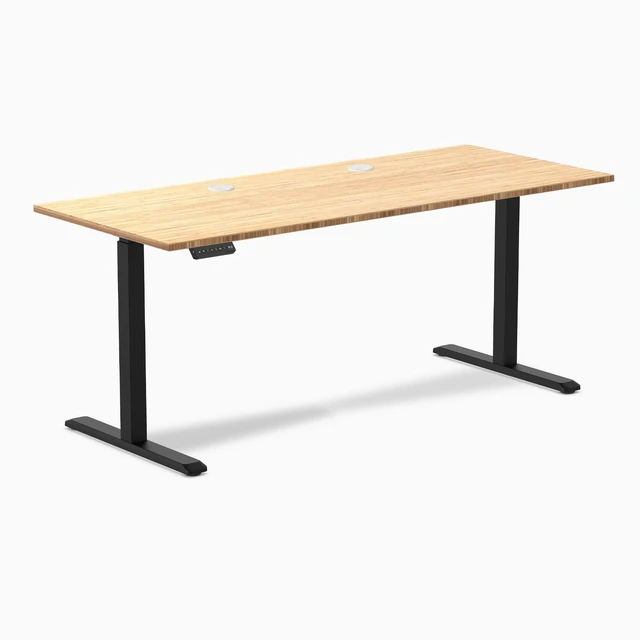 Alt view image 7 of 8 - Desky Single Sit Stand Desk - Bamboo / 70.9 x 29.5 in with Grommets / Black