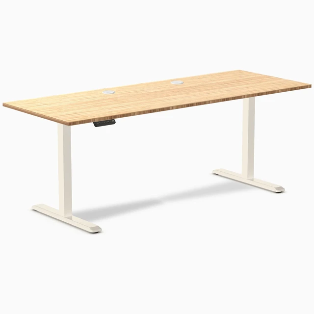 Alt view image 7 of 8 - Desky Single Sit Stand Desk - Bamboo / 78.7 x 29.5 in with Grommets / Wheat