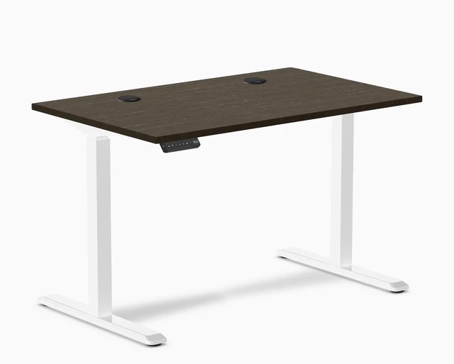 Alt view image 7 of 8 - Desky Single Sit Stand Desk - Dark Bamboo / 47.2 x 29.5 in with Grommets / White