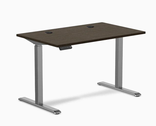 Alt view image 7 of 8 - Desky Single Sit Stand Desk - Dark Bamboo / 47.2 x 29.5 in with Grommets / Space Gray