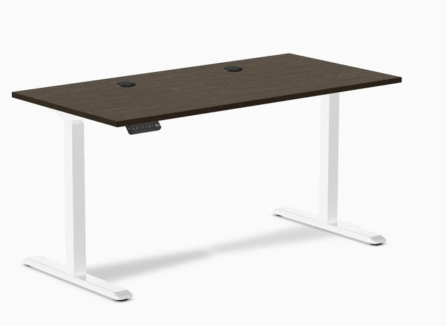 Alt view image 7 of 8 - Desky Single Sit Stand Desk - Dark Bamboo / 59 x 29.5 in with Grommets / White
