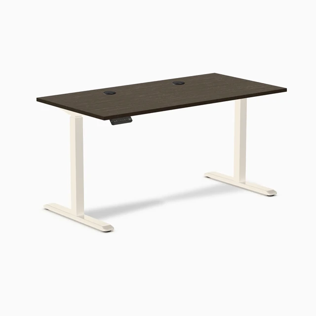 Alt view image 7 of 8 - Desky Single Sit Stand Desk - Dark Bamboo / 59 x 29.5 in with Grommets / Wheat