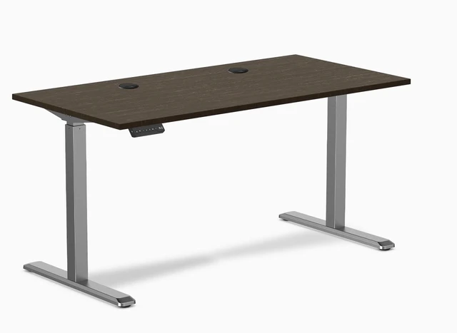 Alt view image 7 of 8 - Desky Single Sit Stand Desk - Dark Bamboo / 59 x 29.5 in with Grommets / Space Gray