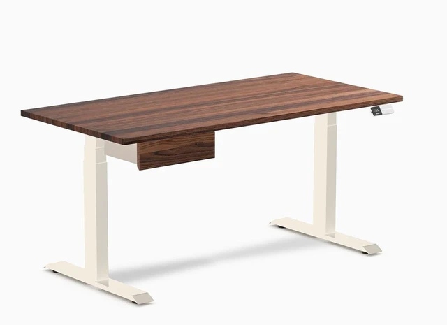 Main image of Desky Dual Hardwood Standing Desk With Drawer - Walnut / 60 x 30 inches / Wheat