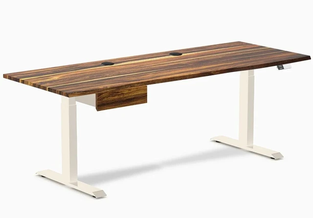 Main image of Desky Dual Hardwood Standing Desk With Drawer - Pheasantwood / 80 x 30 inches with Grommets / Wheat