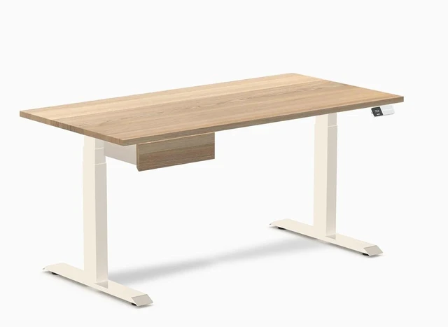 Main image of Desky Dual Hardwood Standing Desk With Drawer - White Ash / 60 x 30 inches / Wheat