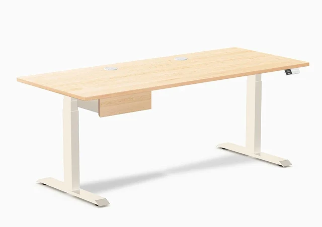 Main image of Desky Dual Hardwood Standing Desk With Drawer - Maple / 72 x 30 inches with Grommets / Wheat