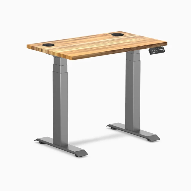 Alt view image 7 of 7 - Desky Dual Mini Hardwood Sit Stand Desk - Teak / 32 x 20 in / Space Gray