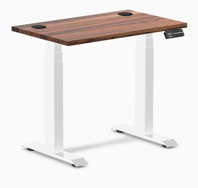 Alt view image 7 of 7 - Desky Dual Mini Hardwood Sit Stand Desk - Walnut / 32 x 20 in / White