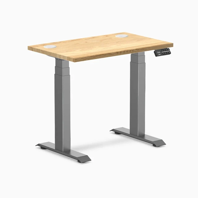 Alt view image 7 of 7 - Desky Dual Mini Hardwood Sit Stand Desk - White Oak / 32 x 20 in / Space Gray