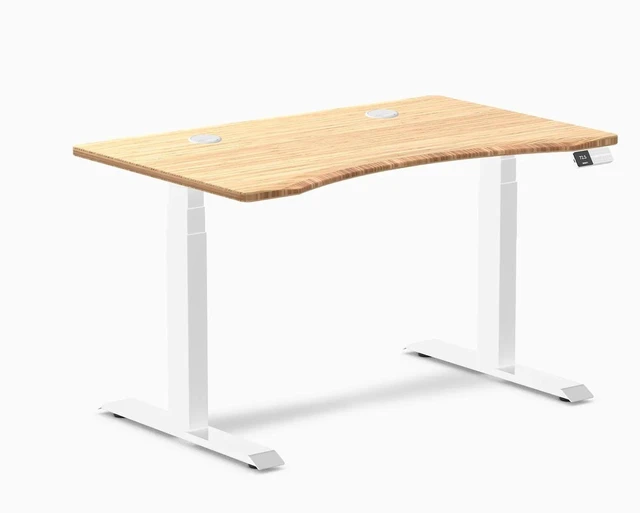 Alt view image 7 of 8 - Desky Dual Ergo Edge Sit Stand Desk - Bamboo / 48 x 30 in / White