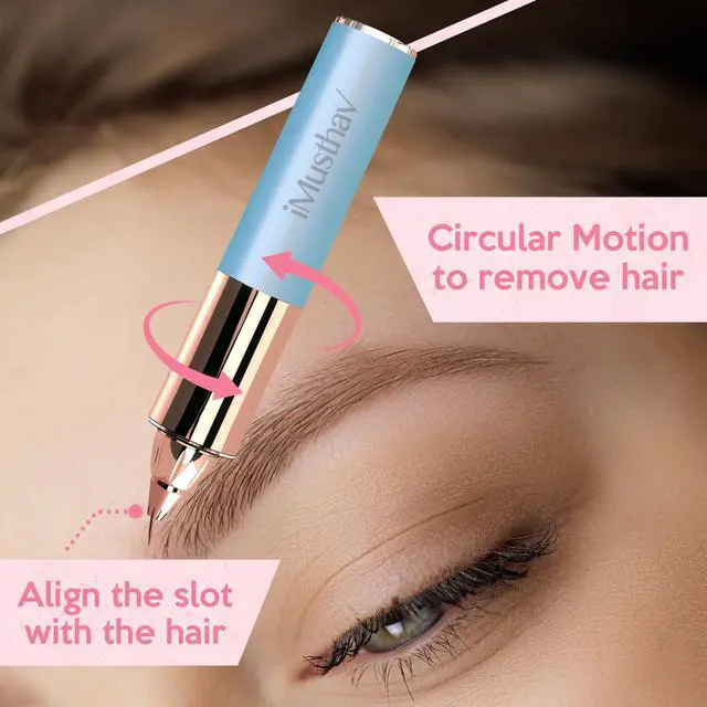 Alt view image 5 of 6 - iMusthav Mini Portable Painless Eyebrow Remover Trimmer for Women, Eyebrow Razor Epilator Pen,18K Gold-Plated Hypoallergenic Precision Pencil-tip.360° LED Light for Instant and Painless Hair Remover
