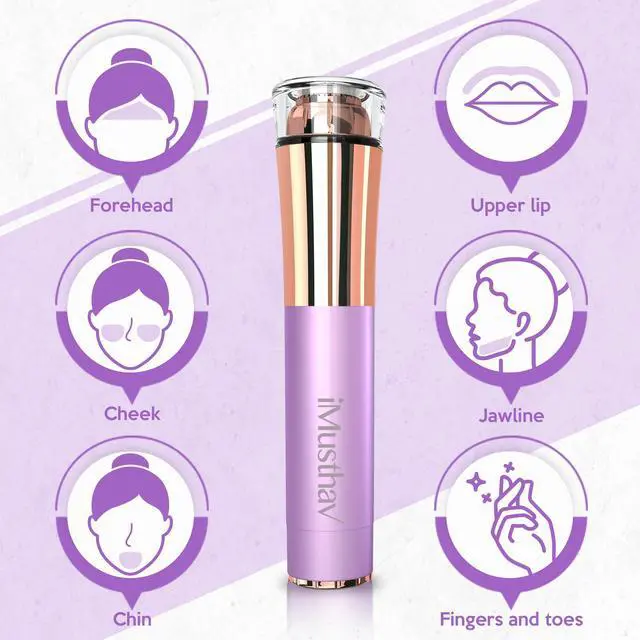 Alt view image 6 of 7 - iMusthav Mini Portable Facial Hair, Lips and Chin Remover Trimmer for Women, Facial Painless Epilator Pen, 18K Gold-Plated 13mm Hypoallergenic Rotary Head. 360° LED Light for Instant and Painless Hair