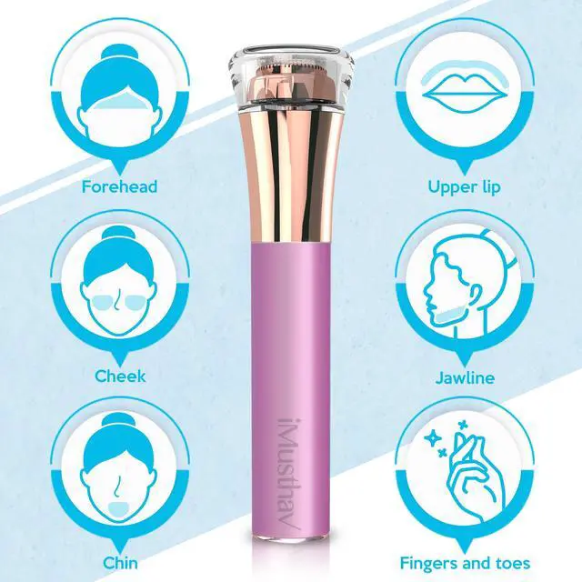 Alt view image 7 of 7 - iMusthav Mini Portable Facial Hair, Lips and Chin Remover Trimmer for Women, Facial Painless Epilator, 18K gold-plated, hypoallergenic rotary head.360° LED light for Instant and Painless Hair Remover