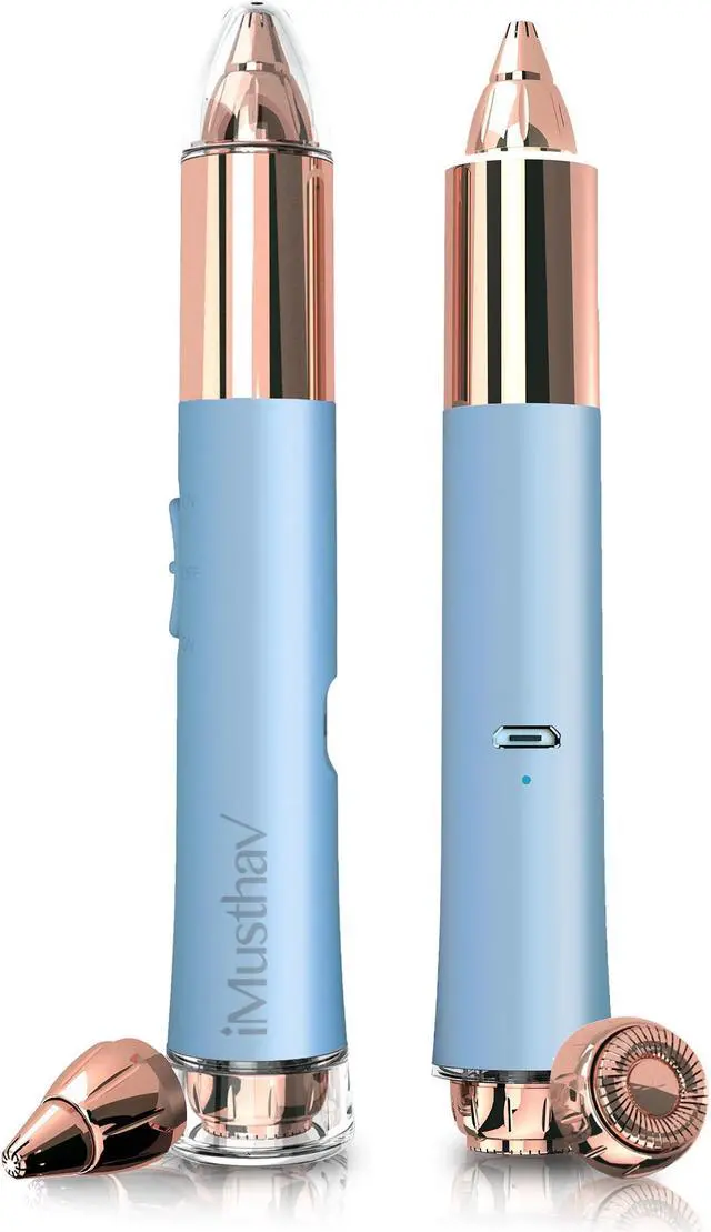 Main image of iMusthav 2-in-1 Portable Rechargeable Painless Eyebrow Trimmer & Facial Hair Remover, removes eyebrow, face, lips and body hair.18K gold plated hypoallergenic heads, 360° LED light for Hair Remover
