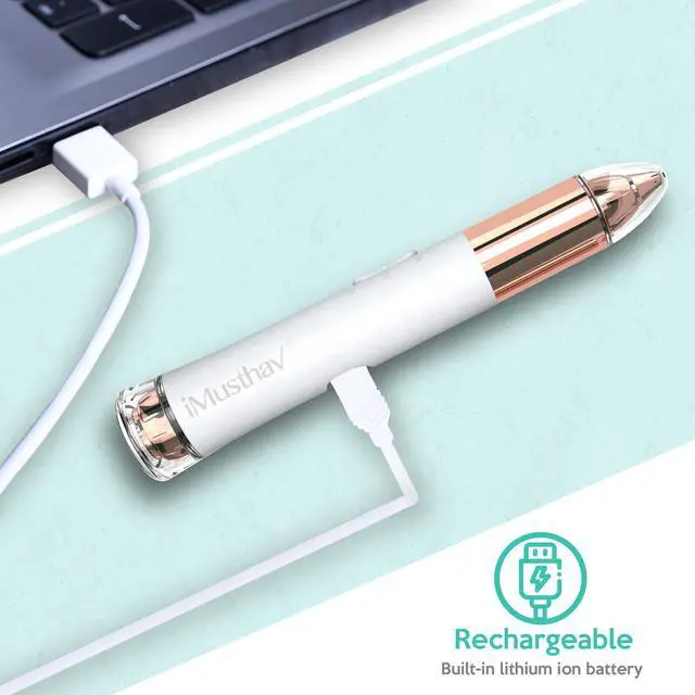 Alt view image 5 of 7 - iMusthav 2-in-1 Portable Rechargeable Painless Eyebrow Trimmer & Facial Hair Remover, removes eyebrow, face, lips and body hair.18K gold plated hypoallergenic heads, 360° LED light for Hair Remover