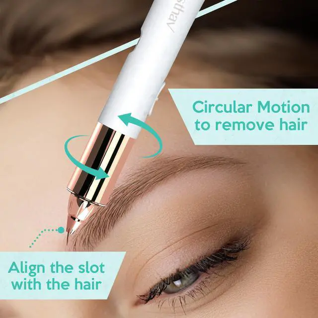 Alt view image 6 of 7 - iMusthav 2-in-1 Portable Rechargeable Painless Eyebrow Trimmer & Facial Hair Remover, removes eyebrow, face, lips and body hair.18K gold plated hypoallergenic heads, 360° LED light for Hair Remover