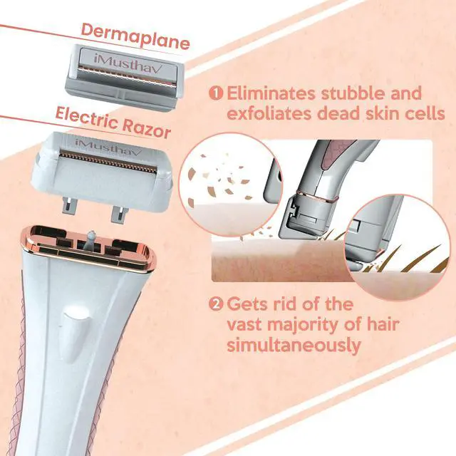 Alt view image 3 of 7 - iMusthav DermaRazor Rechargeable Body Hair Remover,Bikini Trimmer for women.Removes unwanted hair stubble & pubic hair.Trim in one go perfectly silky smooth skin. 18K Gold plated hypoallergic blades