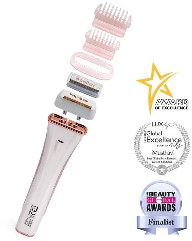 Alt view image 4 of 4 - iMusthav DermaRazor Rechargeable Body Hair Remover,Bikini Trimmer for women.Removes unwanted hair stubble & pubic hair.Trim in one go perfectly silky smooth skin. 18K Gold plated hypoallergic blades