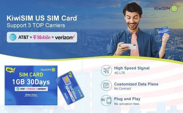 Alt view image 3 of 7 - KIWISIM Travel/Business Trip Backup Network Multi-Device Link U.S. Prepaid Traffic Card 30 Days 1GB Free Traffic AT&T/T-Mobile/Verizon Universal Supports 4G Cell Phones, GPS Trackers, etc.