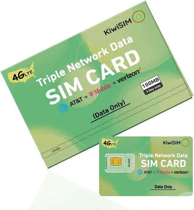 Main image of KIWISIM Travel/Business Trip Study Abroad Multi-Device Link U.S. Prepaid Traffic Card 3 Days 100MB Free Traffic AT&T/T-Mobile/Verizon Universal Supports 4G Cell Phone, GPS Tracker, Camera, LoT
