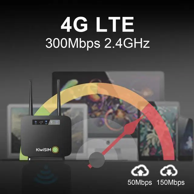 Alt view image 4 of 6 - KIWISIMPrepaid 4G LTE router: SIM card, portable modem, CAT4, 300Mbps, supports AT&T & T-Mobile, 3000mAh battery, 1GB data, compact & portable.