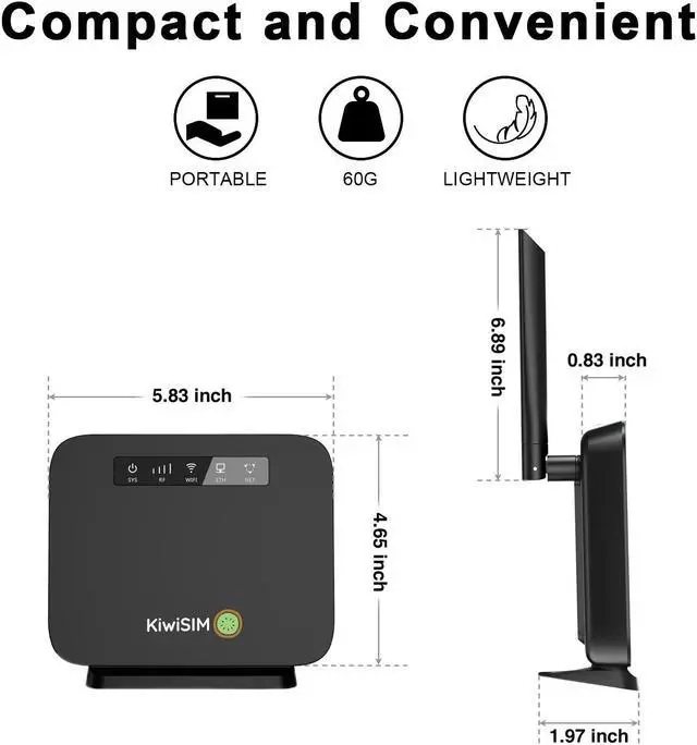 Alt view image 3 of 6 - KIWISIMPrepaid 4G LTE router: SIM card, portable modem, CAT4, 300Mbps, supports AT&T & T-Mobile, 3000mAh battery, 1GB data, compact & portable.