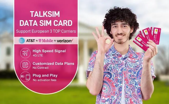 Alt view image 2 of 7 - TALKSIM Pink Data-Only SIM Card - 10GB High-Speed Data, 30 Days, Works in 50+ Countries, AT&T/T-Mobile/Verizon, Ideal for Travel, Study, and IoT Devices