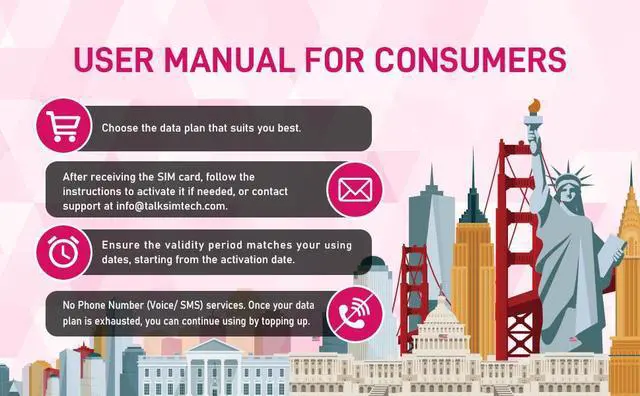 Alt view image 6 of 7 - TALKSIM Pink Data-Only SIM Card - 10GB High-Speed Data, 30 Days, Works in 50+ Countries, AT&T/T-Mobile/Verizon, Ideal for Travel, Study, and IoT Devices