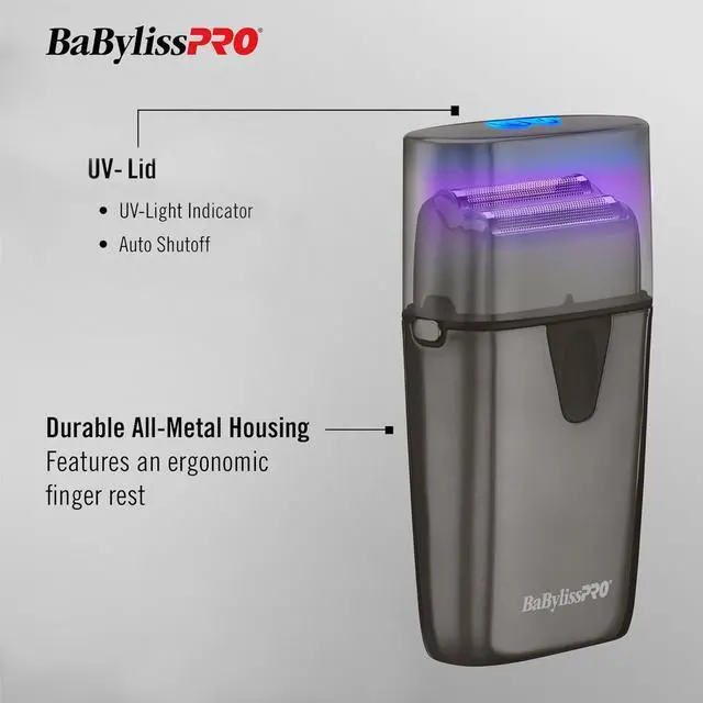 Alt view image 9 of 10 - BaByliss Pro UVFOIL UV-Disinfecting Metal Double Foil Shaver #FXLFS2 (Black)