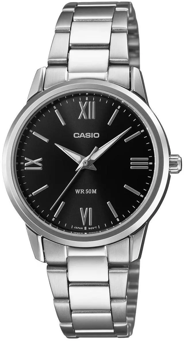Main image of Casio Womens Black Dial Roman Numeral Stainless Steel Watch - LTP-1303DD-1AVDF