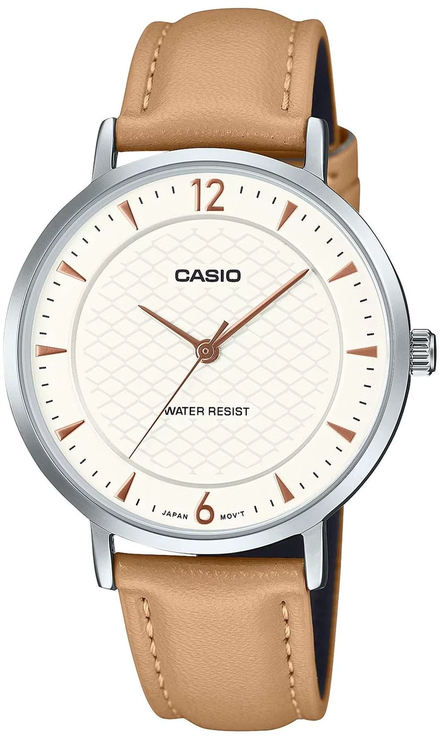 Main image of Casio Womens Slim White Dial Leather Analog Watch - LTP-VT04L-7A1DF