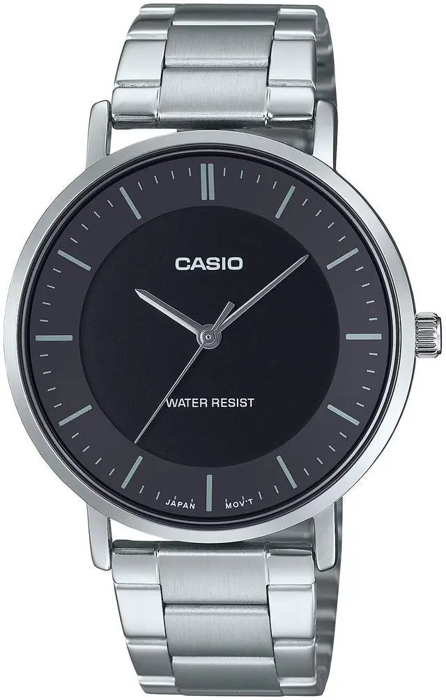 Main image of Casio Mens Men's Black Dial Silver Steel Analog Bracelet Watch - MTP-VT04D-1EDF
