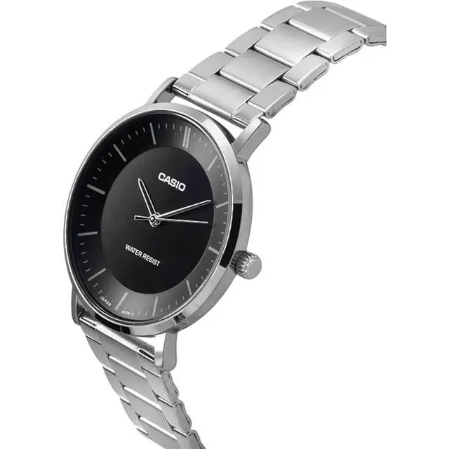 Alt view image 3 of 4 - Casio Mens Men's Black Dial Silver Steel Analog Bracelet Watch - MTP-VT04D-1EDF