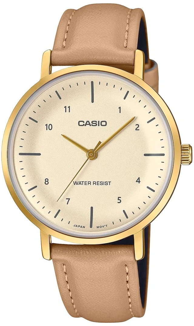 Main image of Casio Womens Gold Tone Beige Dial Tan Leather Watch - LTP-VT03GL-4BDF