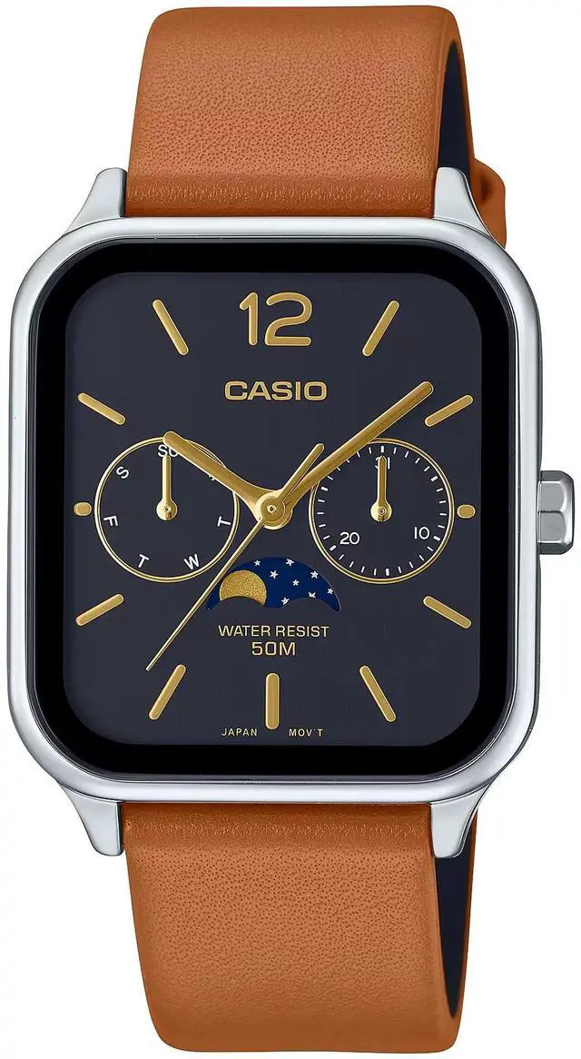 Main image of Casio Mens Moon Phase Black Dial Leather Analog Watch - MTP-M305L-1AVDF