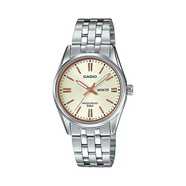 Main image of Casio Womens Beige Dial Stainless Steel Bracelet Watch - LTP-1335D-9AV