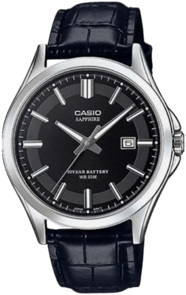 Main image of Casio Mens Black Dial Leather Strap Watch - MTS-100L-1AVDF