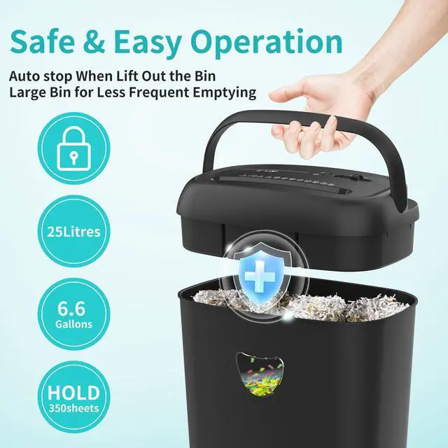 Alt view image 5 of 5 - Woolsche Cross Cut Paper Shredder,High-Performance,14-Sheet Capacity,6.6 Gallon Basket,P-4 Security-Jam Proof Heavy Duty Shredder for Home and Office