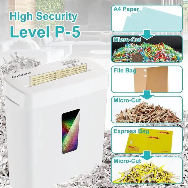 Alt view image 5 of 5 - Woolsche Paper Shredder, P-5 Security Level, 5-Sheet Micro Cut with 3.43-Gallon Basket, Durable & Fast with Jam Proof System, Paper Shredder for Home Office (ETL)
