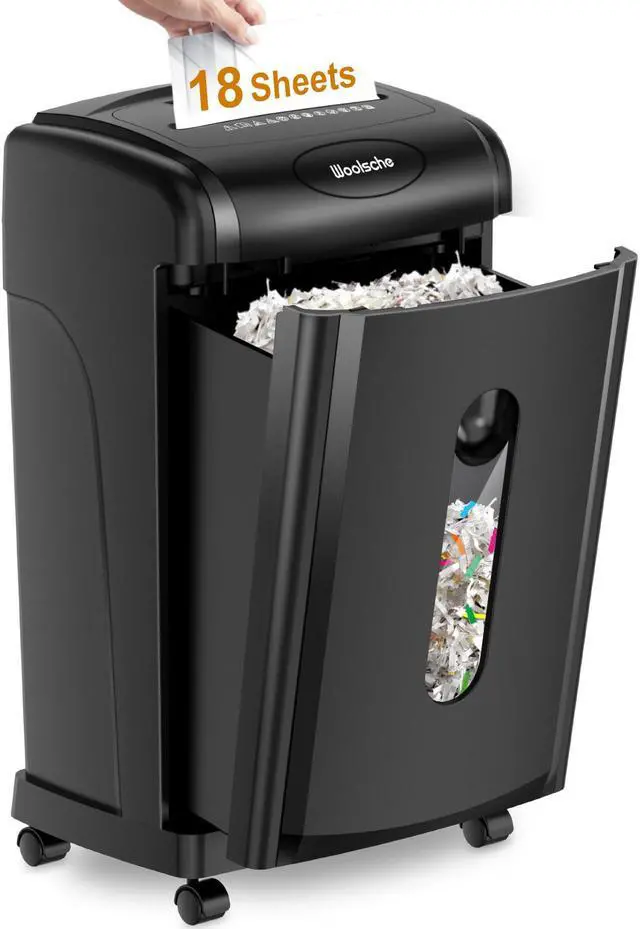 Main image of Woolsche Paper Shredder, 18-Sheet Cross Cut with 7.93Gallon Pull Out Bin, P-4 Security Level, Shred Paper and Credit Card and CD, Durable&Fast with Auto Jam Proof System Shredder for Office.