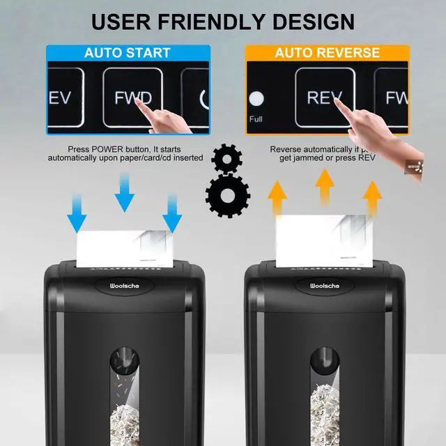 Alt view image 5 of 7 - Woolsche Paper Shredder, 18-Sheet Cross Cut with 7.93Gallon Pull Out Bin, P-4 Security Level, Shred Paper and Credit Card and CD, Durable&Fast with Auto Jam Proof System Shredder for Office.