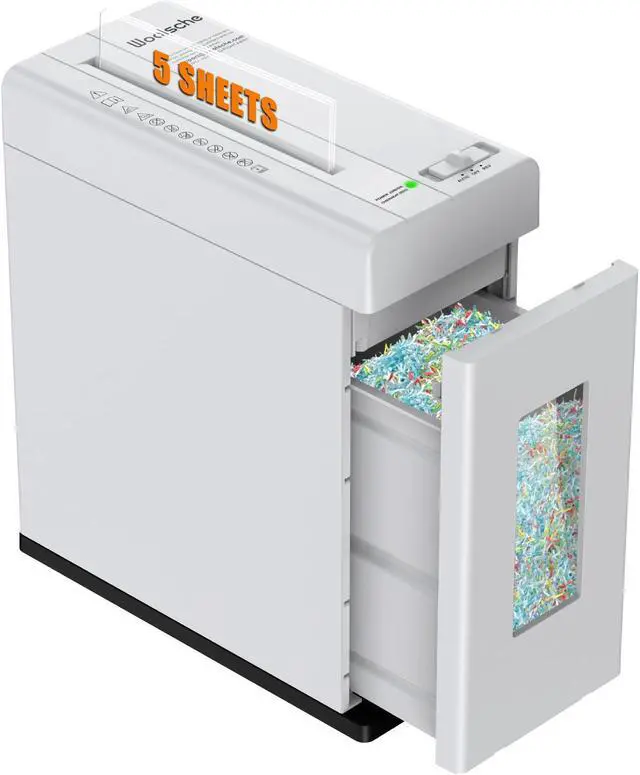 Main image of Woolsche Paper Shredder, 5-Sheet Micro Cut with 2.65 Gallons Bin, P-5 High Security Level, 5 Munites Non-Stop Working Time, Compact Design Pull Out Basket with Jam Proof System for Home Office