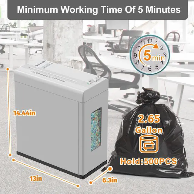 Alt view image 4 of 7 - Woolsche Paper Shredder, 5-Sheet Micro Cut with 2.65 Gallons Bin, P-5 High Security Level, 5 Munites Non-Stop Working Time, Compact Design Pull Out Basket with Jam Proof System for Home Office