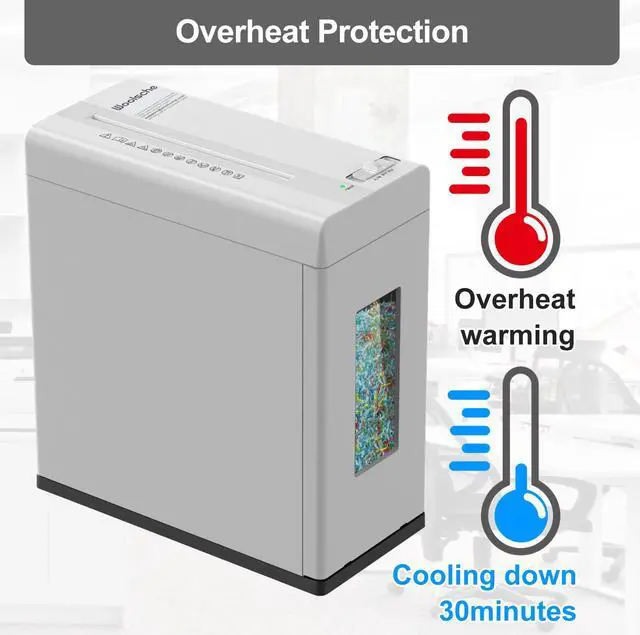 Alt view image 5 of 7 - Woolsche Paper Shredder, 5-Sheet Micro Cut with 2.65 Gallons Bin, P-5 High Security Level, 5 Munites Non-Stop Working Time, Compact Design Pull Out Basket with Jam Proof System for Home Office