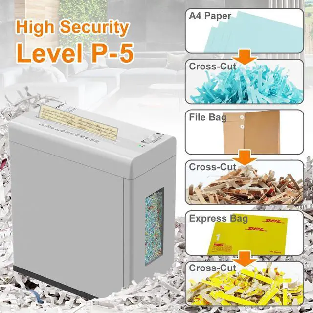 Alt view image 7 of 7 - Woolsche Paper Shredder, 5-Sheet Micro Cut with 2.65 Gallons Bin, P-5 High Security Level, 5 Munites Non-Stop Working Time, Compact Design Pull Out Basket with Jam Proof System for Home Office