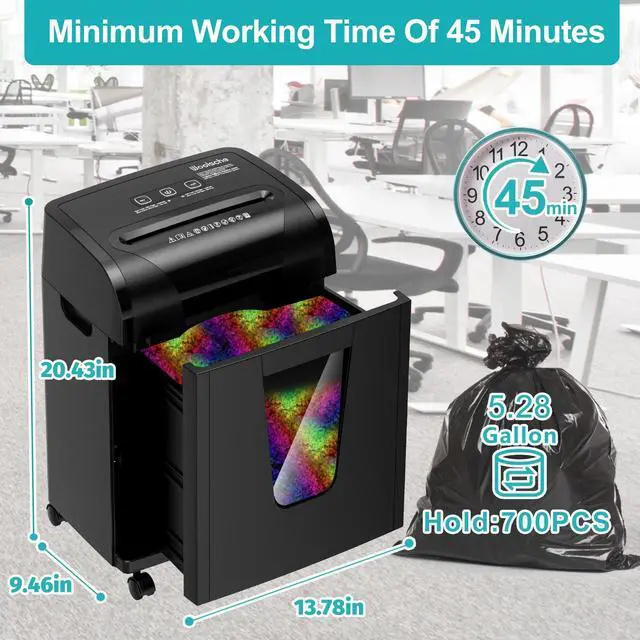 Alt view image 3 of 7 - Woolsche Paper Shredder, 18-Sheet Cross Cut with 5.28-Gallon Pull Out Bin, P-4 Security Level, Shred Paper and Credit Card and CD, Durable&Fast with Auto Jam Proof System Shredder for Office