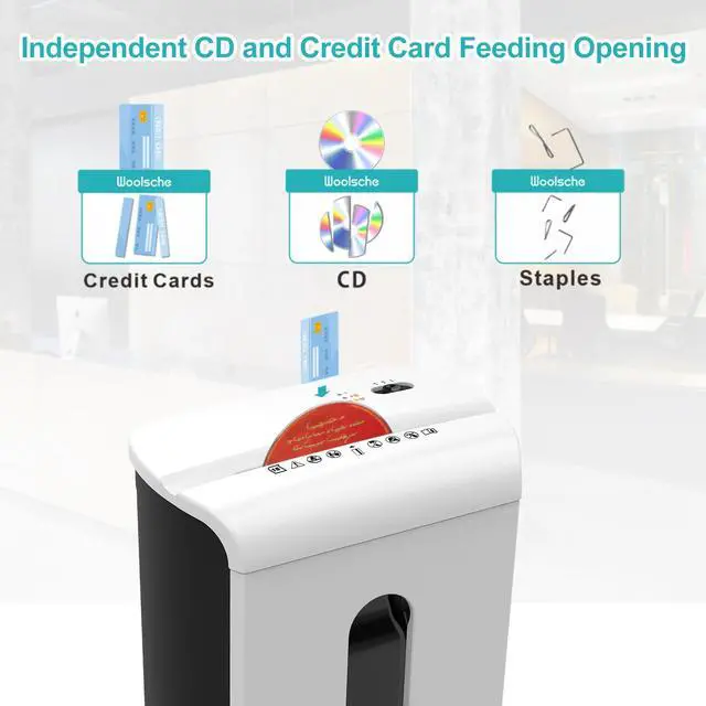Alt view image 4 of 7 - Woolsche Paper Shredder, P-4 Security Level,15-Sheet Cross Cut with 5.8-Gallon Pull Out Bin, Shred Paper and Credit Card/CD for Office Use