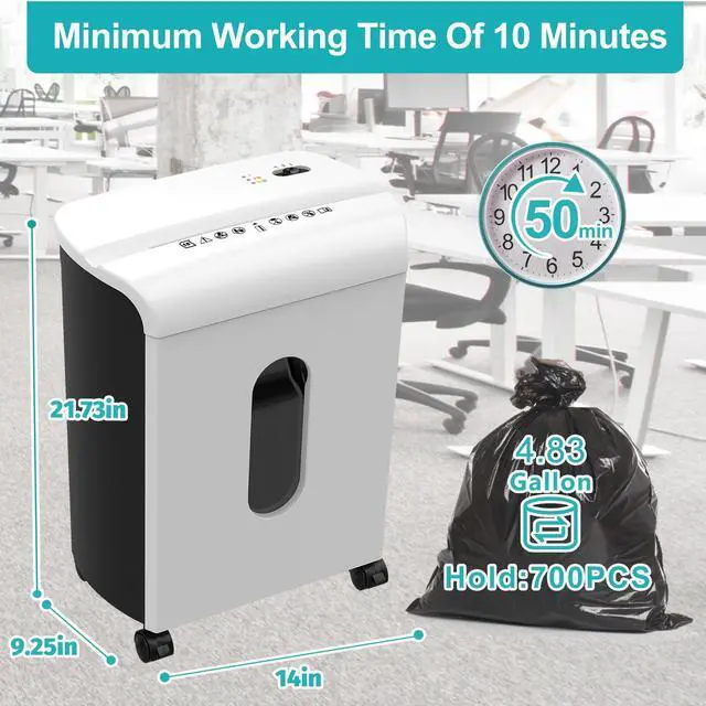 Alt view image 7 of 7 - Woolsche Paper Shredder, P-4 Security Level,15-Sheet Cross Cut with 5.8-Gallon Pull Out Bin, Shred Paper and Credit Card/CD for Office Use