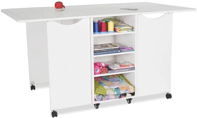 Alt view image 4 of 7 - Kookaburra Cutting Table - 70" x 40" Expandable Sewing & Quilting Workstation with Storage, Ash White Finish